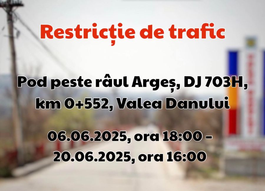 Se prelungește închiderea circulației, pe podul peste râul Argeș, pe DJ703H, la Valea Danului