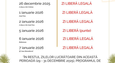 Servicii Edilitare pentru Comunitate Mioveni, programul cu publicul în perioada sărbătorilor de iarnă!