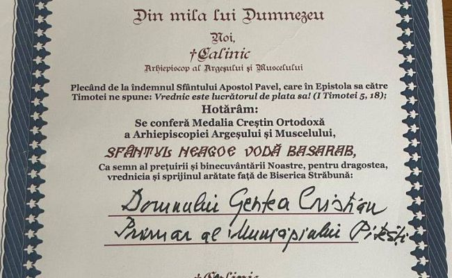ÎPS Calinic, distincţie pentru primarul Cristian Gentea