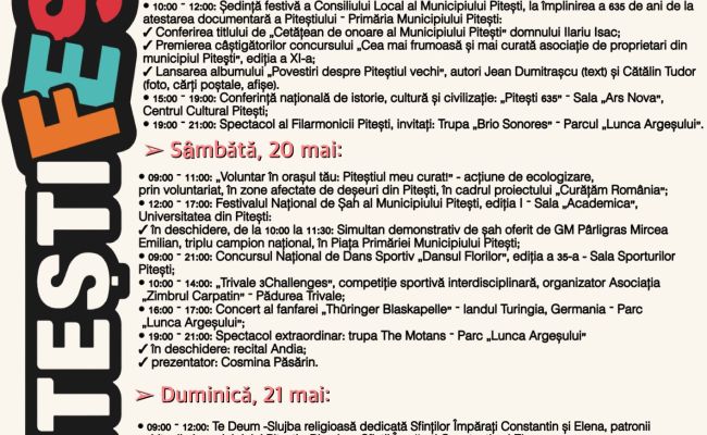 Artişti de RENUME vor concerta la Zilele Municipiului Piteşti! Programul evenimentului
