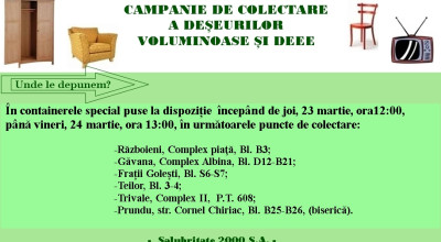 Săptămâna aceasta are loc campania de colectare GRATUITĂ a deșeurilor voluminoase și DEEE