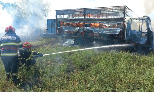ACUM! Incendiu puternic în Argeș! Un camion cu stupi a luat FOC