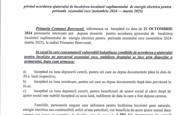 Primăria Berevoești, mesaj important către cetățeni!