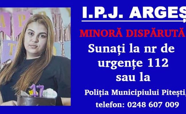 O MINORĂ din Pitești a dispărut de acasă