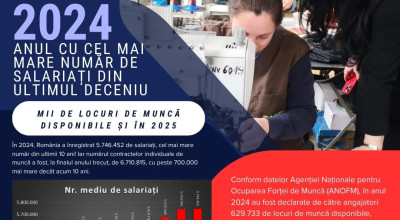 2024 a fost anul cu cei mai mulți salariați din ultimul deceniu