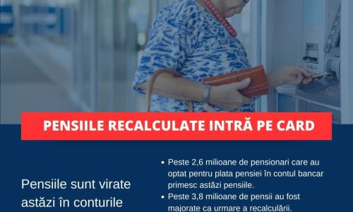 Pensiile recalculate sunt virate astăzi în conturile beneficiarilor