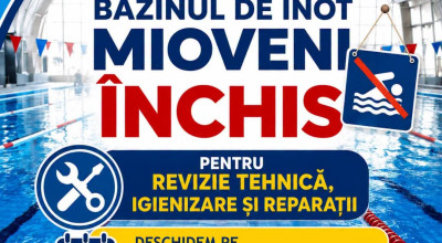 Bazinul de Înot Mioveni se redeschide la 1 septembrie
