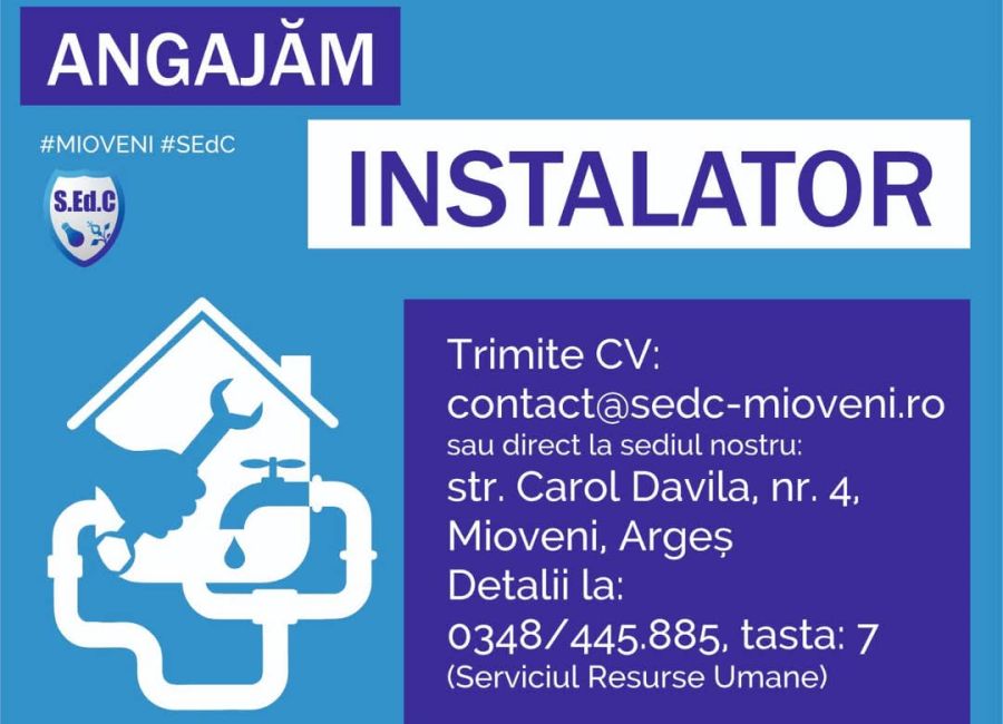Servicii Edilitare pentru Comunitate Mioveni ANGAJEAZĂ