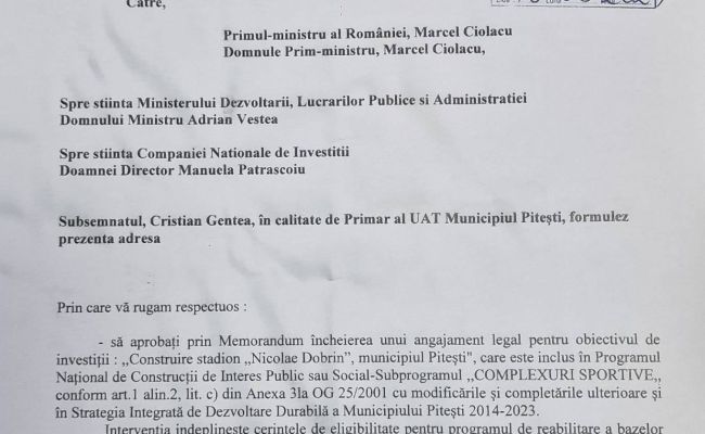 Primarul Cristian Gentea, anunţul momentului privind stadionul din Trivale: „Sunt doar fericit pentru Piteşti”