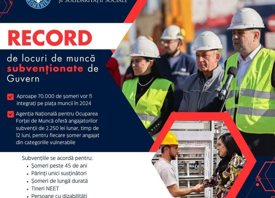 Număr record de job-uri subvenționate de Guvern pentru integrarea șomerilor pe piața muncii!
