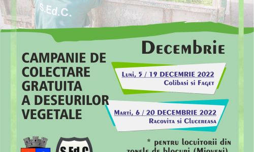 Programul de colectare a deșeurilor vegetale pentru luna DECEMBRIE