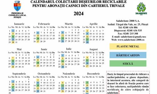 Graficul de colectare a deșeurilor reciclabile pentru abonații casnici din cartierul Trivale, 2024!