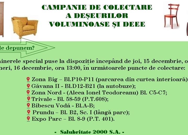 Peste două săptămâni va avea loc campania de colectare a deșeurilor voluminoase și DEEE, în Pitești