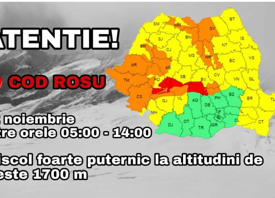 ALERTĂ meteo în Argeș! A fost emis COD ROȘU