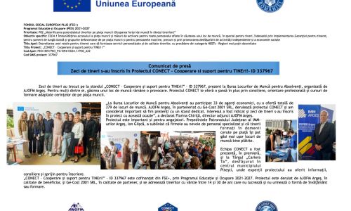 Zeci de tineri s-au înscris în Proiectul CONECT - Cooperare și suport pentru TINEri!- ID 337967