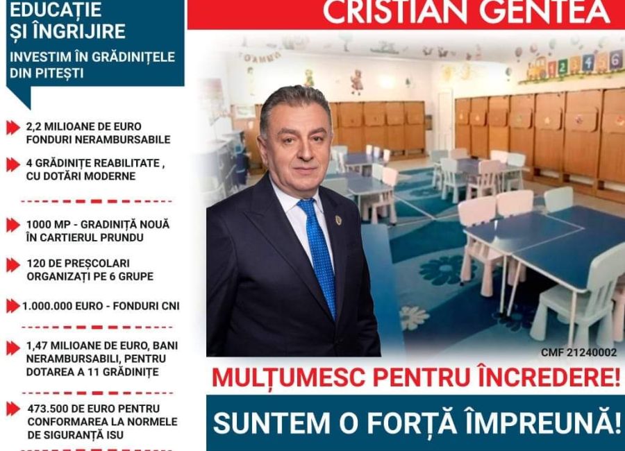 Primarul Cristian Gentea, investiții uriașe în grădinițele din Pitești