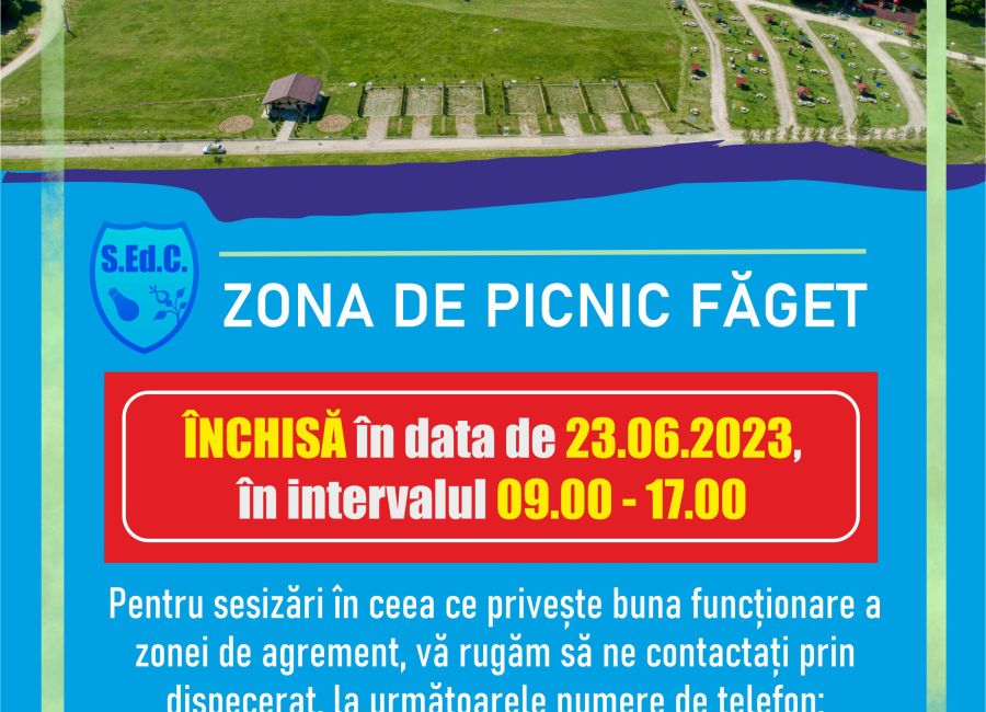Zona de picnic Făget va fi închisă vineri