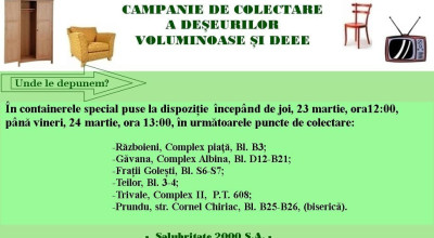 S.C. Salubritate 2000 S.A. a dat startul colectării deșeurilor voluminoase și DEEE, în Pitești!