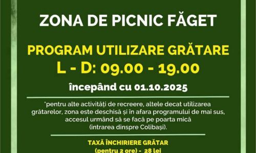 Noul program de funcționare al Zonei de Picnic „Făget”