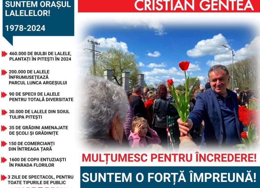 Primarul Cristian Gentea: "Suntem și ne vom impune mereu la nivel național drept Orașul Lalelelor"