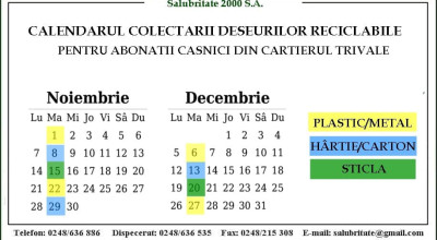 Astăzi sunt colectate deşeurile din plastic şi metal de la abonaţii casnici din cartierul Trivale